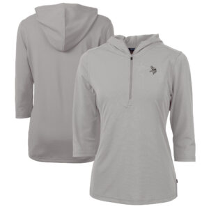 Women's Cutter & Buck  Gray Minnesota Vikings Virtue Eco Pique Recycled Dry Tec 3/4-Sleeve Half-Zip Hoodie
