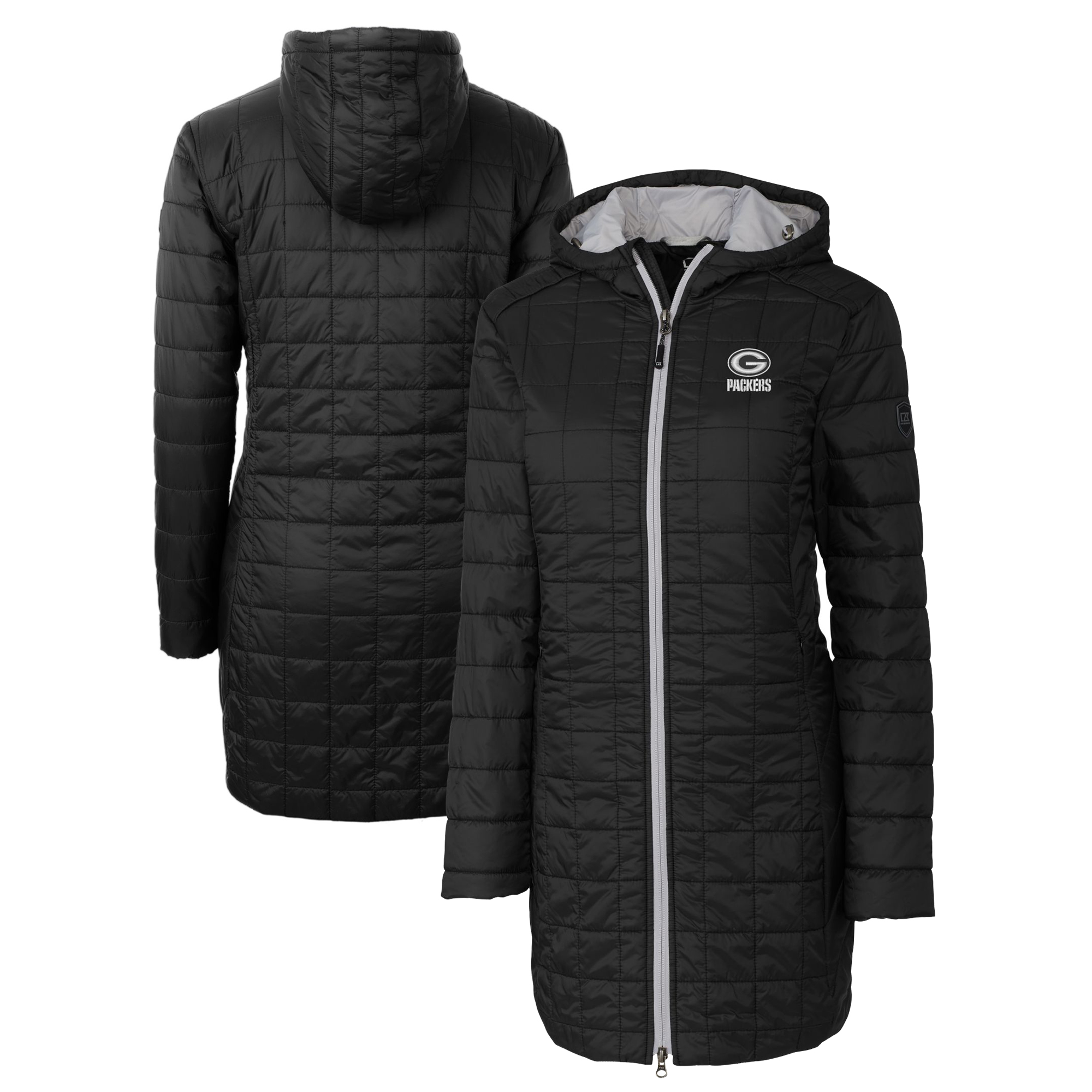 Women's Cutter & Buck Black Green Bay Packers Rainier PrimaLoft® Eco Insulated Full-Zip Hoodie Long Coat - Image 5