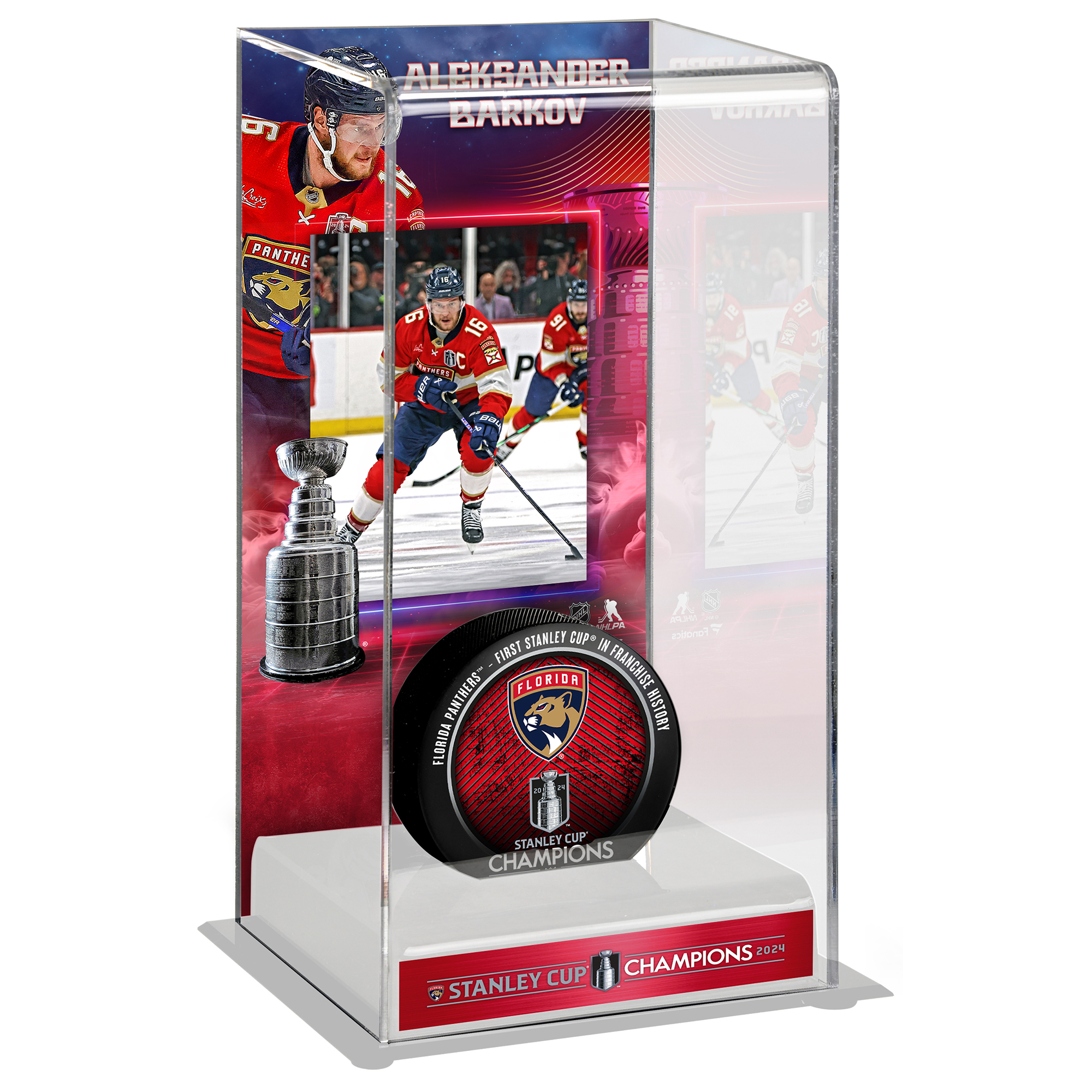 Aleksander Barkov Florida Panthers 2024 Stanley Cup Champions Logo Deluxe Tall Hockey Puck Case