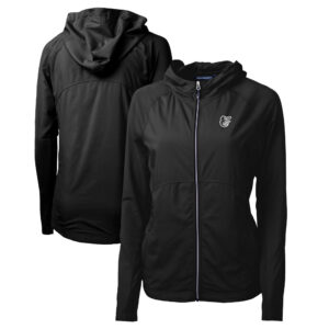 Women's Cutter & Buck Black Baltimore Orioles Adapt Eco Knit Hybrid Recycled Raglan Full-Zip Hoodie