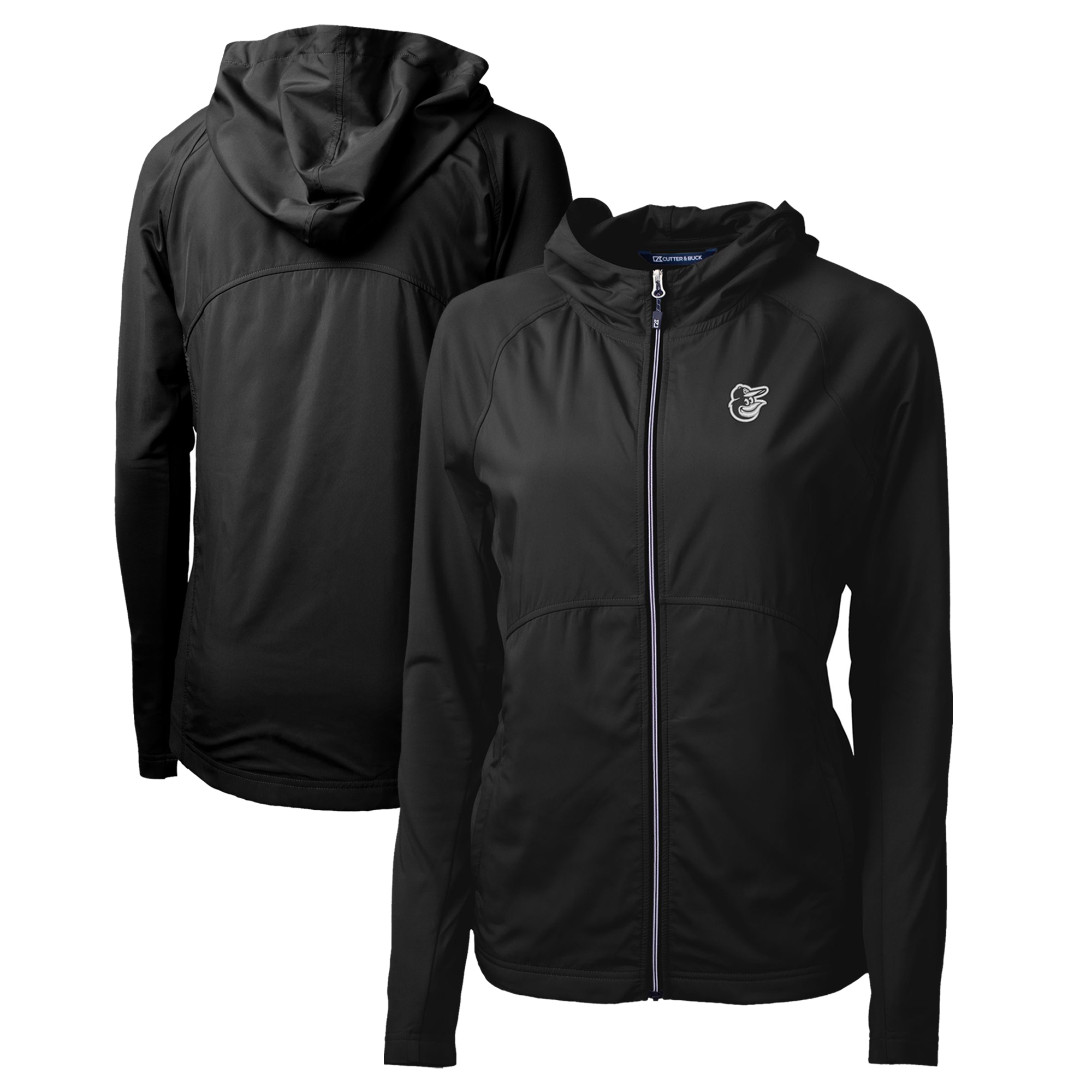 Women's Cutter & Buck Black Baltimore Orioles Adapt Eco Knit Hybrid Recycled Raglan Full-Zip Hoodie