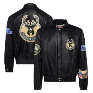 Men's Jeff Hamilton  Black Milwaukee Bucks Leather Full-Snap Jacket