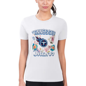 Women's G-III 4Her by Carl Banks White Tennessee Titans Flowers Team Logo Graphic Fitted T-Shirt