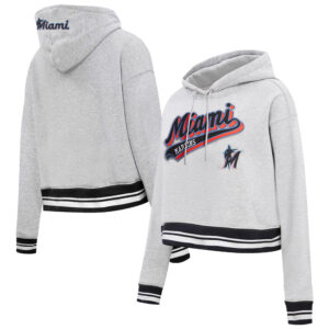 Women's Pro Standard Heather Gray Miami Marlins Script Tail Cropped Pullover Hoodie