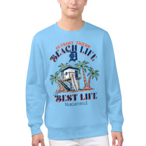 Men's Margaritaville Light Blue Detroit Tigers Beach Hut Graphic Pullover Sweatshirt