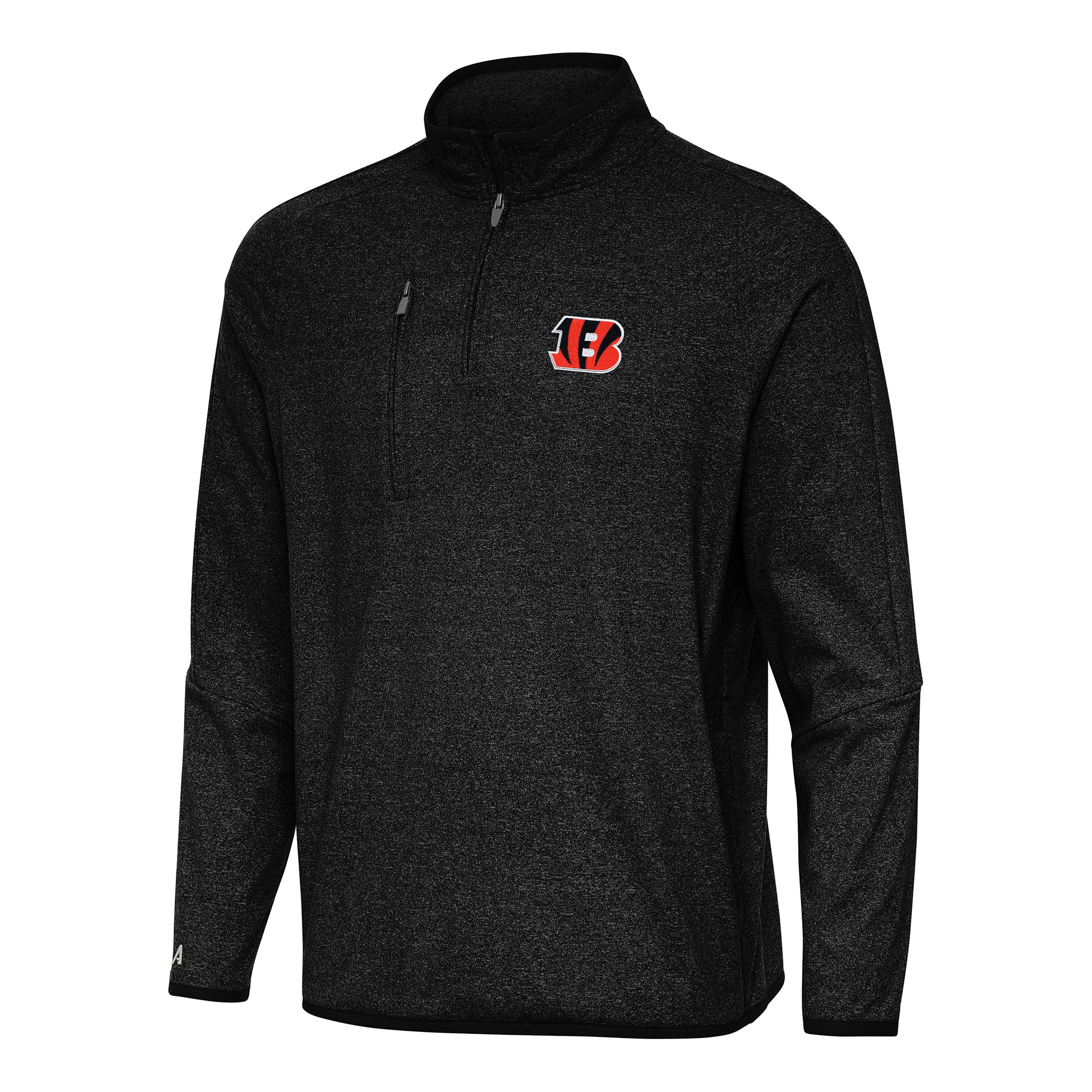 Men's Antigua Heather Black Cincinnati Bengals Certain Tri-Blend Quarter-Zip Top