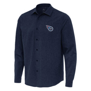 Men's Antigua Navy Tennessee Titans Exposure Woven Long Sleeve Button-Up Shirt