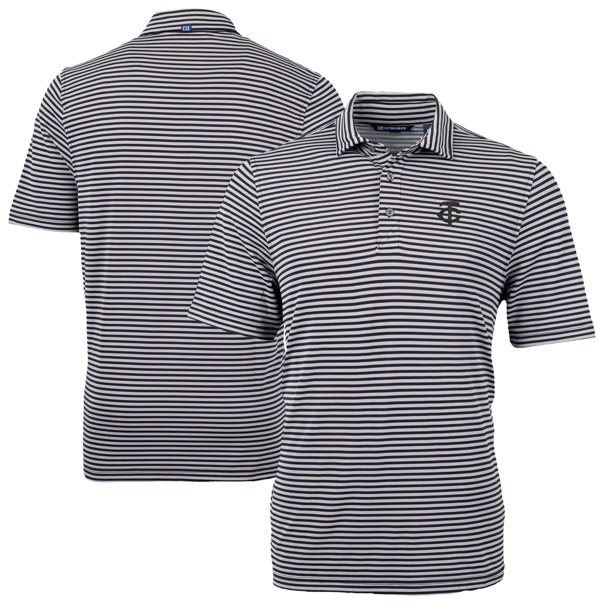 Men's Cutter & Buck Black Minnesota Twins Virtue Eco Pique Stripe Recycled Polo