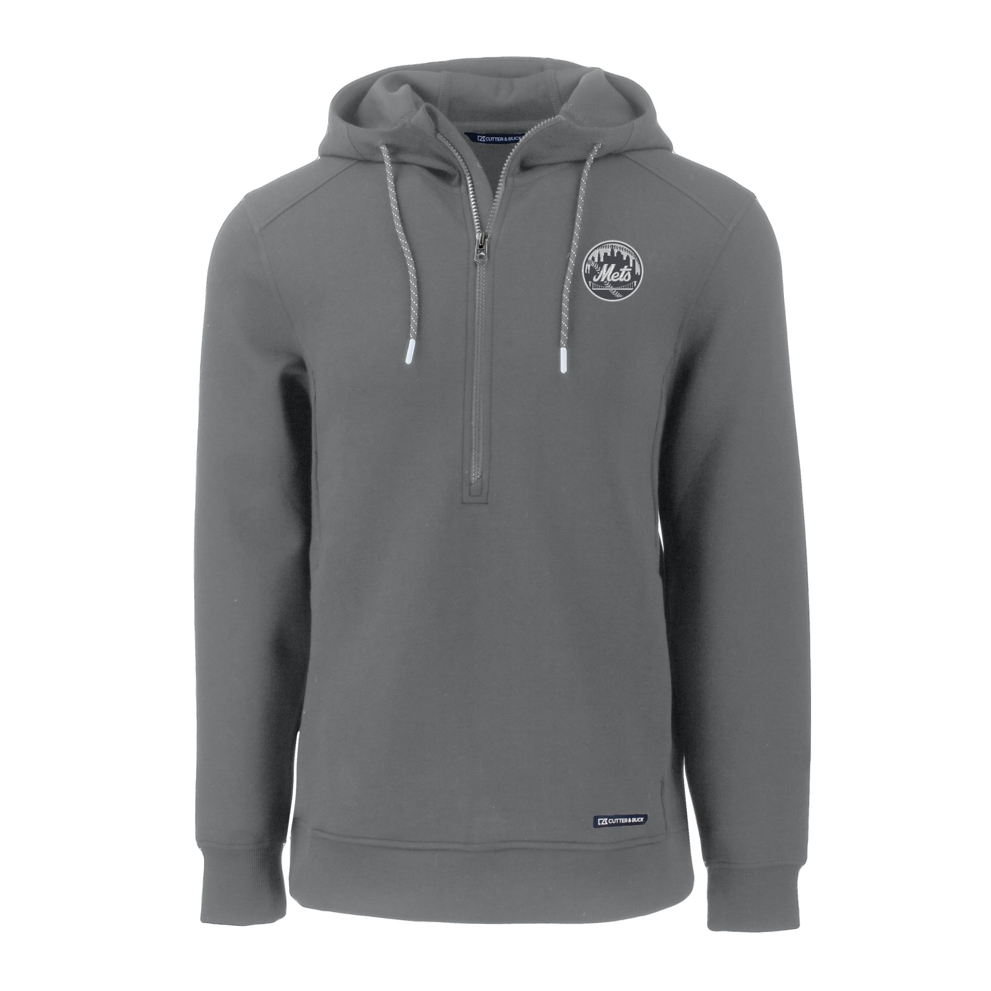 Men's Cutter & Buck Gray New York Mets Roam Eco Recycled Tri-Blend Half-Zip Hoodie - Image 6