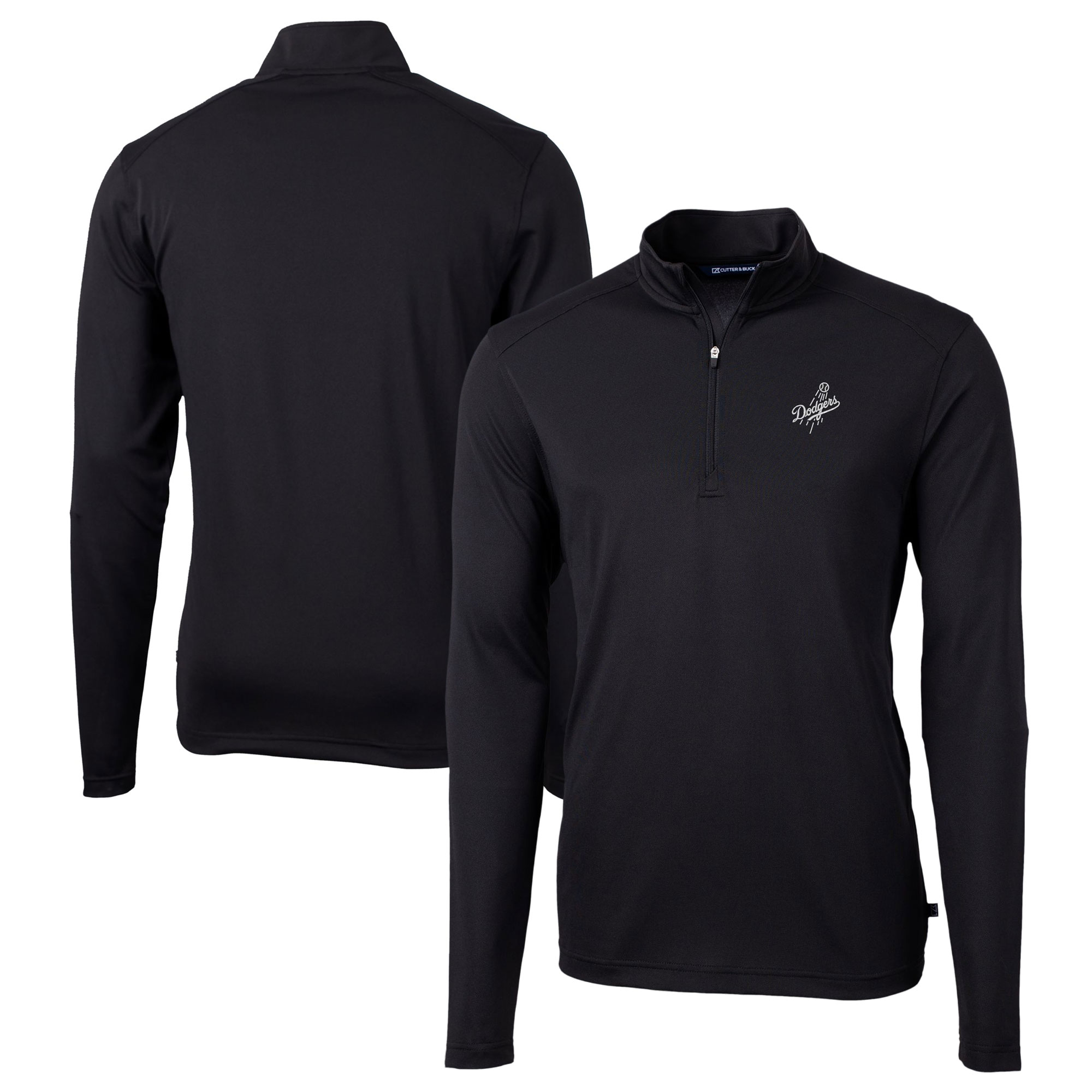 Men's Cutter & Buck Black Los Angeles Dodgers Big & Tall Virtue Eco Pique Quarter-Zip Jacket