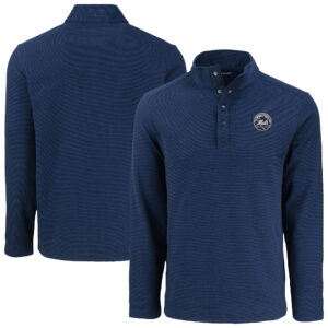 Men's Cutter & Buck Navy New York Mets Hunts Point Eco Textured Fleece Recycled Half-Snap Sweatshirt
