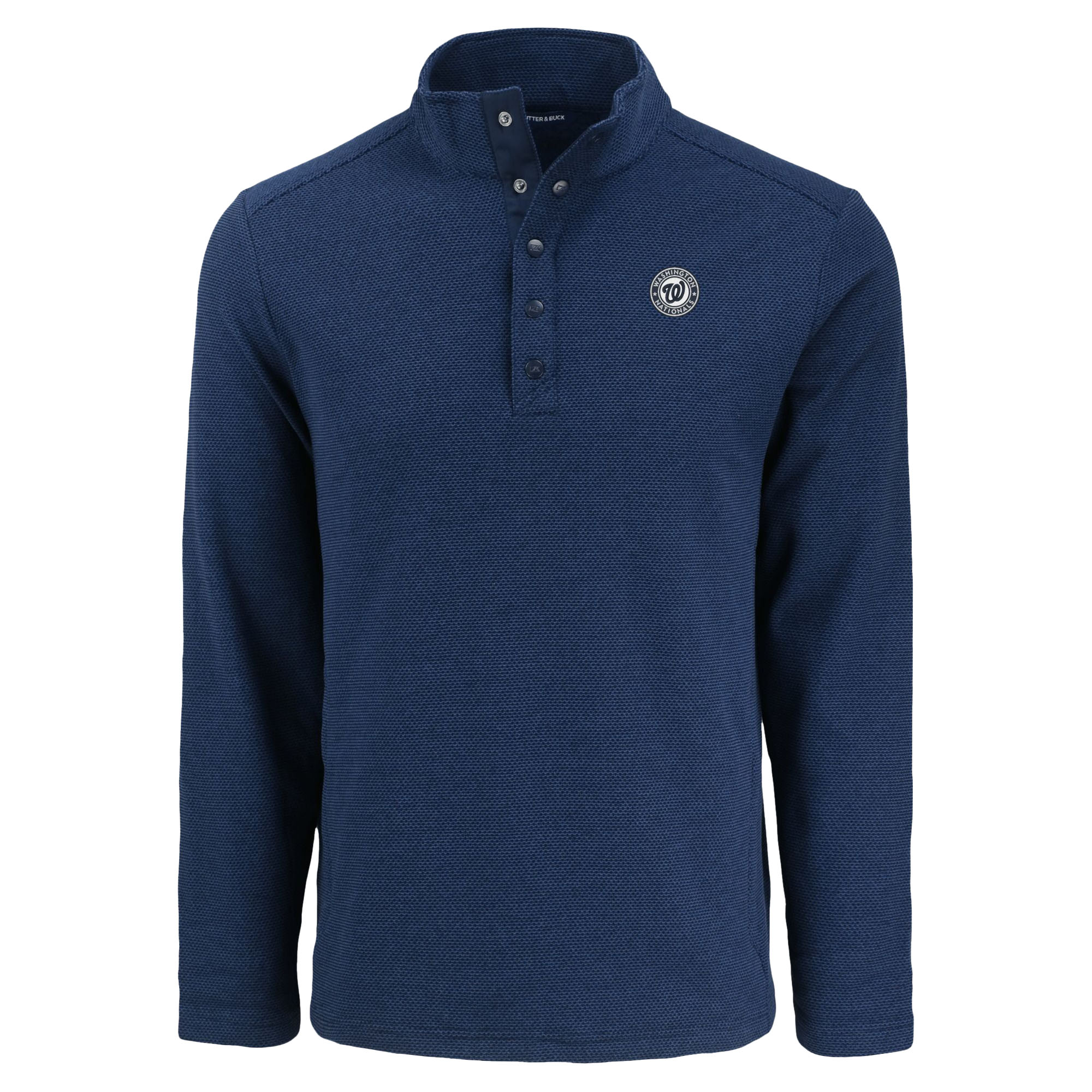 Men's Cutter & Buck Navy Washington Nationals Hunts Point Eco Textured Fleece Recycled Half-Snap Sweatshirt - Image 3