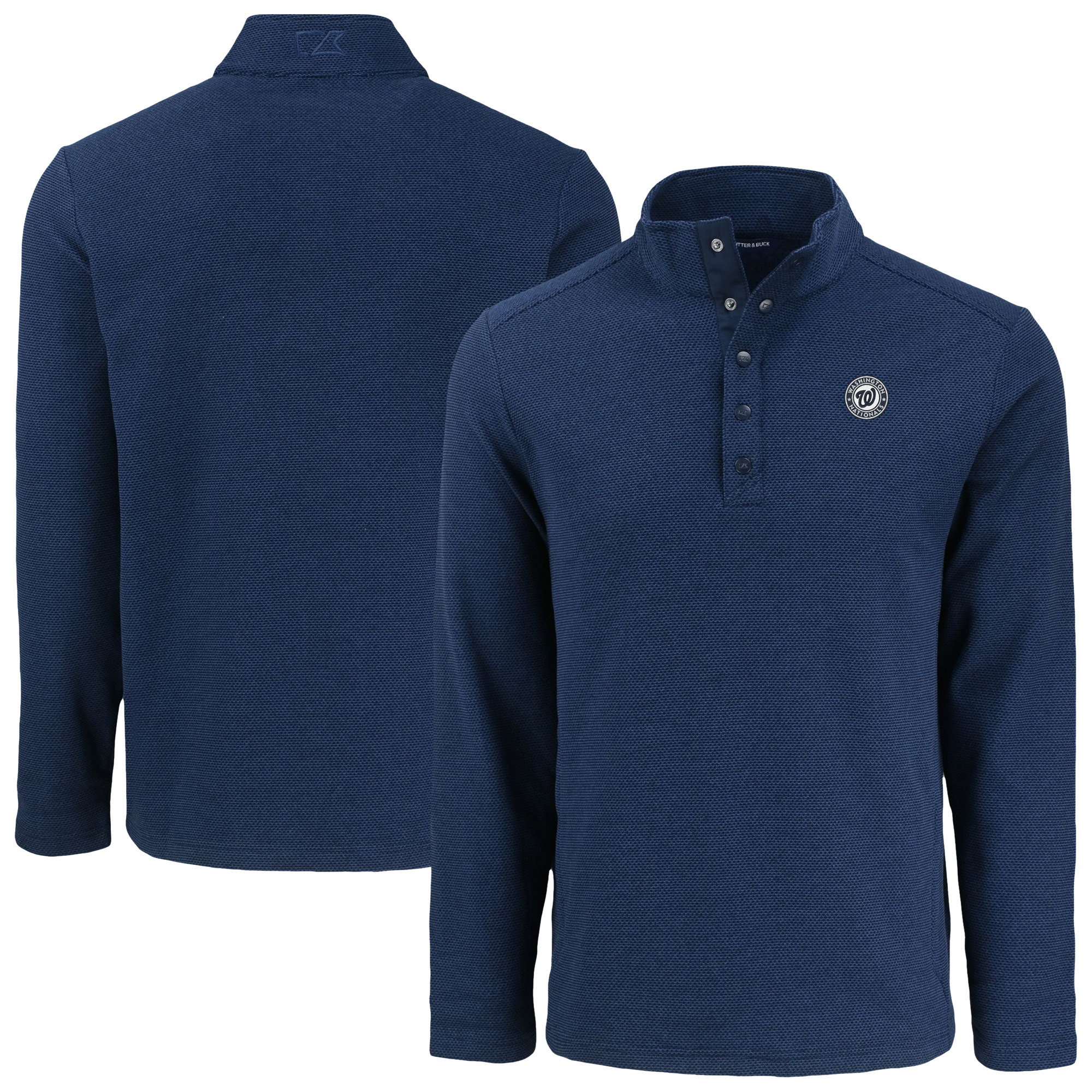 Men's Cutter & Buck Navy Washington Nationals Hunts Point Eco Textured Fleece Recycled Half-Snap Sweatshirt