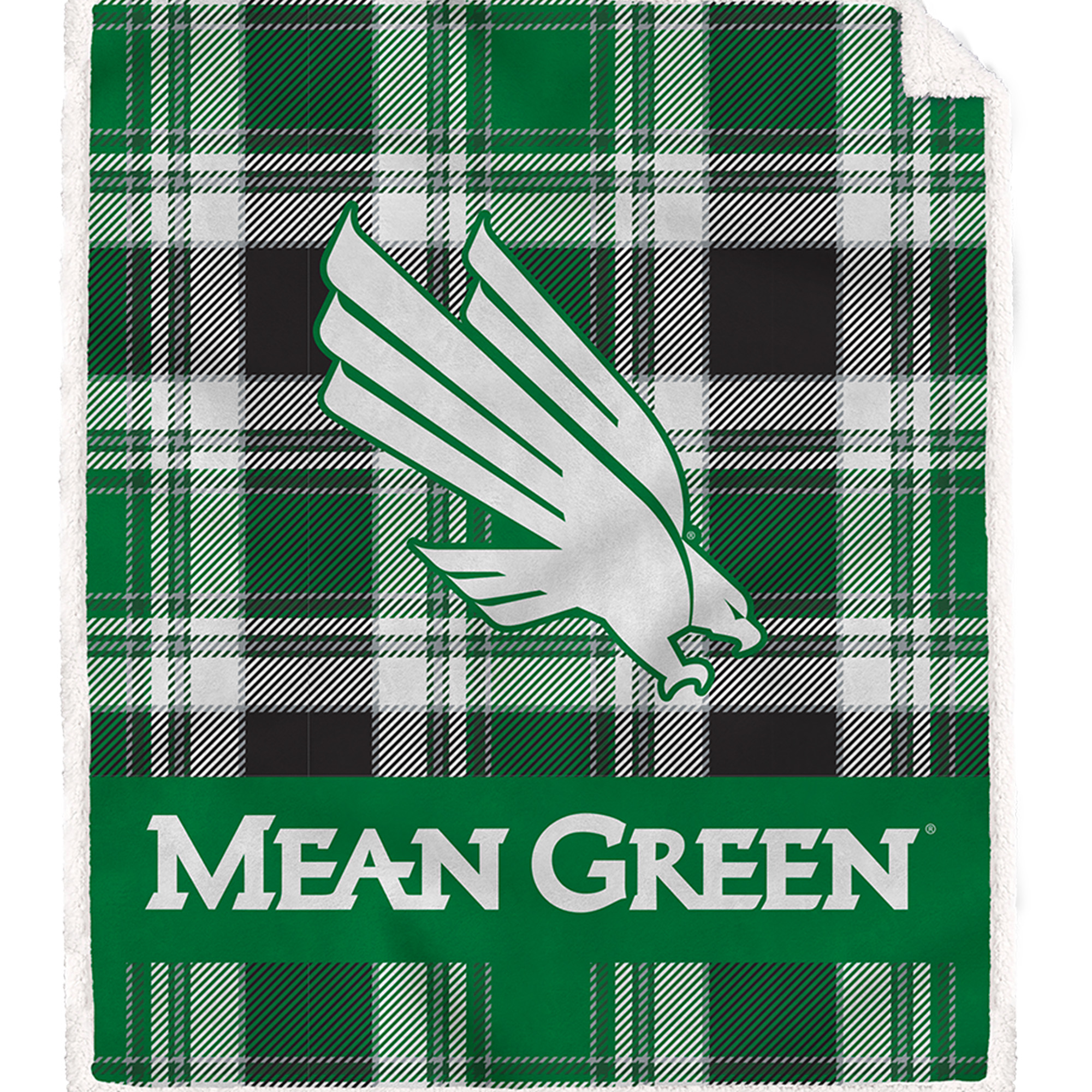 Pegasus North Texas Mean Green 50" x 60" Bold Plaid Ultra Soft Sherpa Blanket