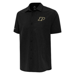 Men's Antigua  Black Purdue Boilermakers Activate Woven Short Sleeve Button-Up Shirt