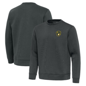 Men's Antigua Pewter Milwaukee Brewers Relevant Lightweight Pullover Sweatshirt