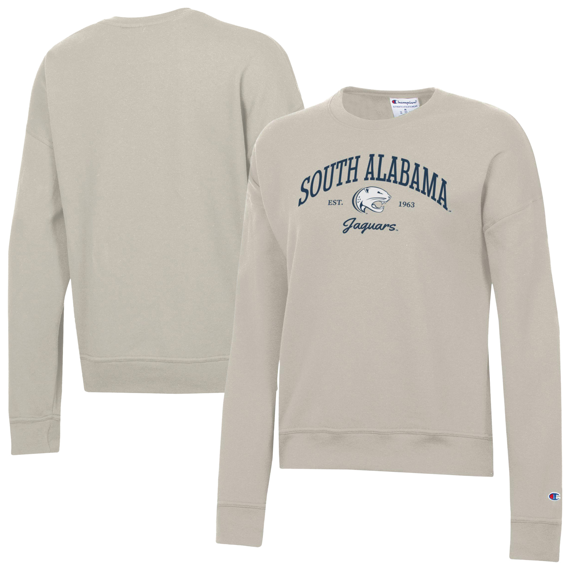 Women's Champion Oatmeal South Alabama Jaguars Powerblend Pullover Sweatshirt