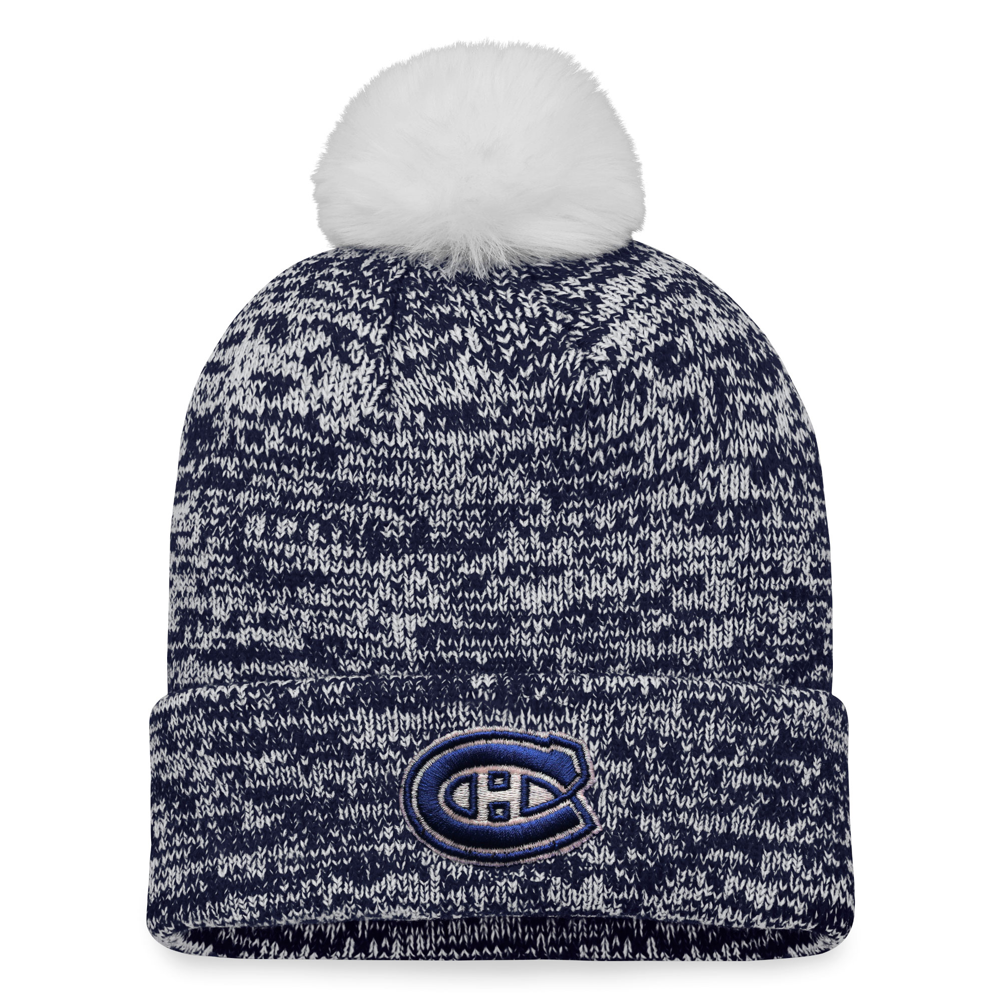 Women's Fanatics Navy Montreal Canadiens Glimmer Cuffed Knit Hat with Pom - Image 2