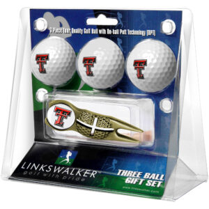 Texas Tech Red Raiders 3-Pack Golf Ball Gift Set with Gold Crosshair Divot Tool