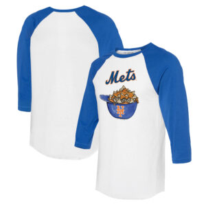 Women's Tiny Turnip White/Royal New York Mets Nacho Helmet 3/4-Sleeve Raglan T-Shirt