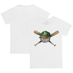 Toddler Tiny Turnip  White Oakland Athletics Hat Cross Bats T-Shirt