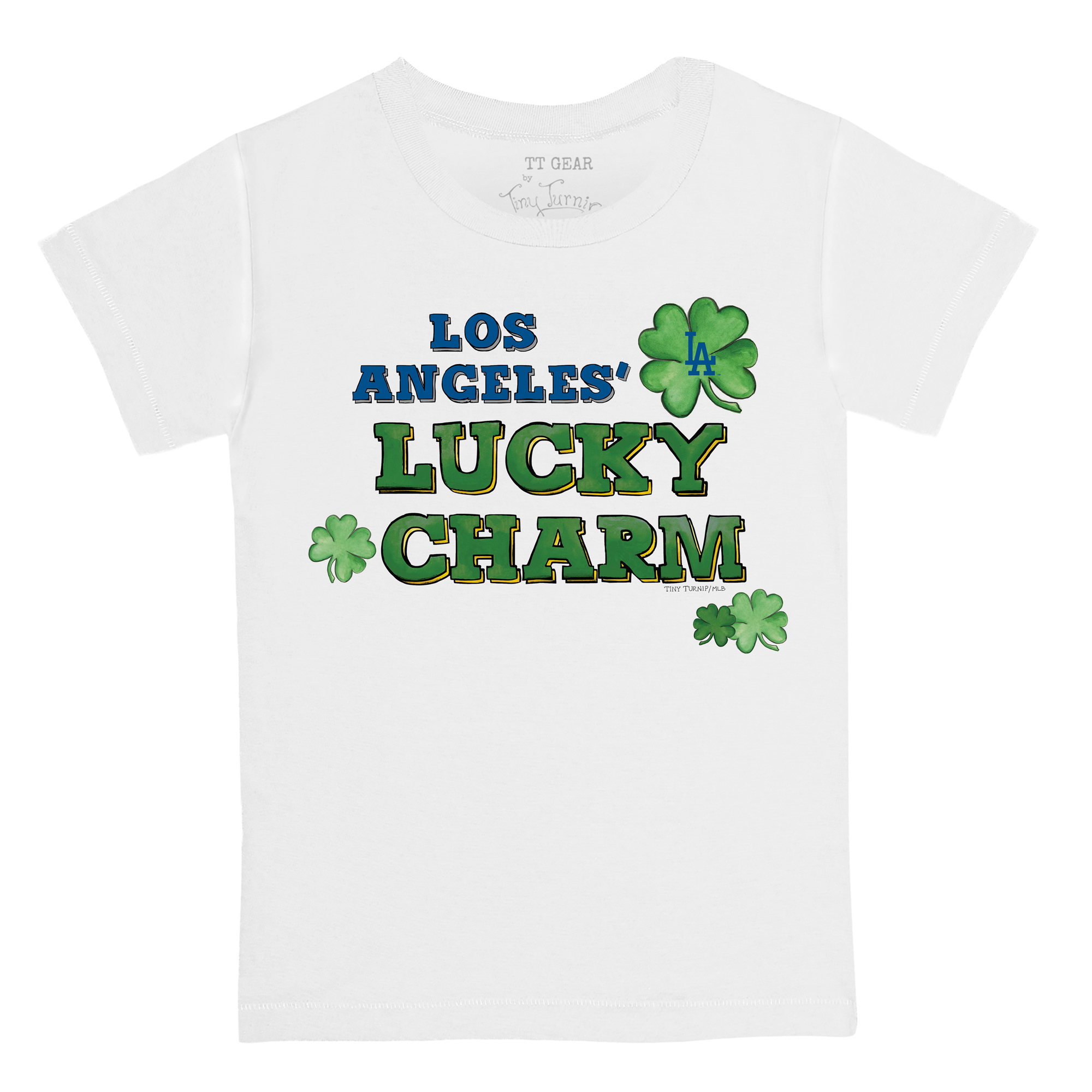Toddler Tiny Turnip White Los Angeles Dodgers Lucky Charm T-Shirt - Image 3