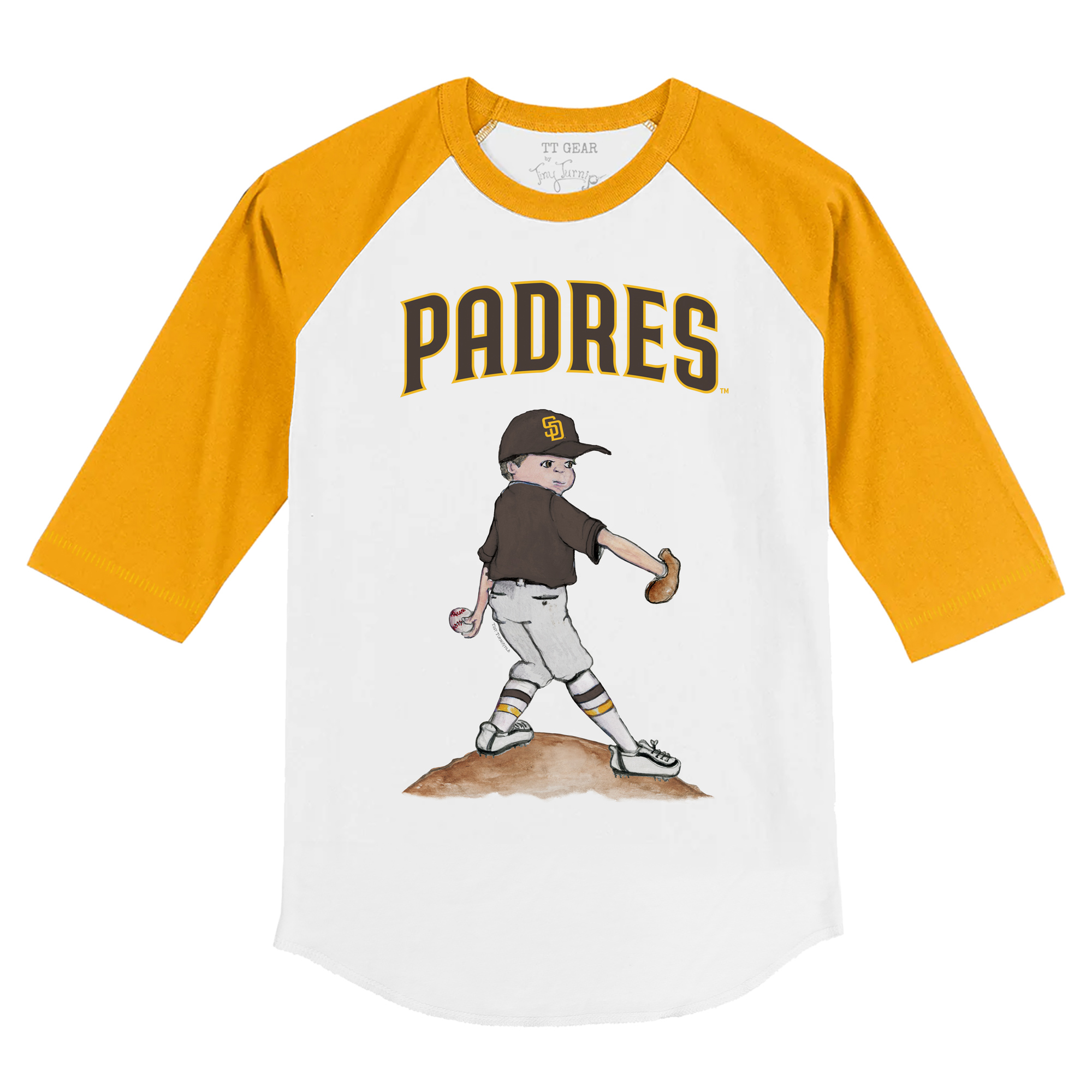 Youth Tiny Turnip White/Gold San Diego Padres Clemente 3/4-Sleeve Raglan T-Shirt - Image 6