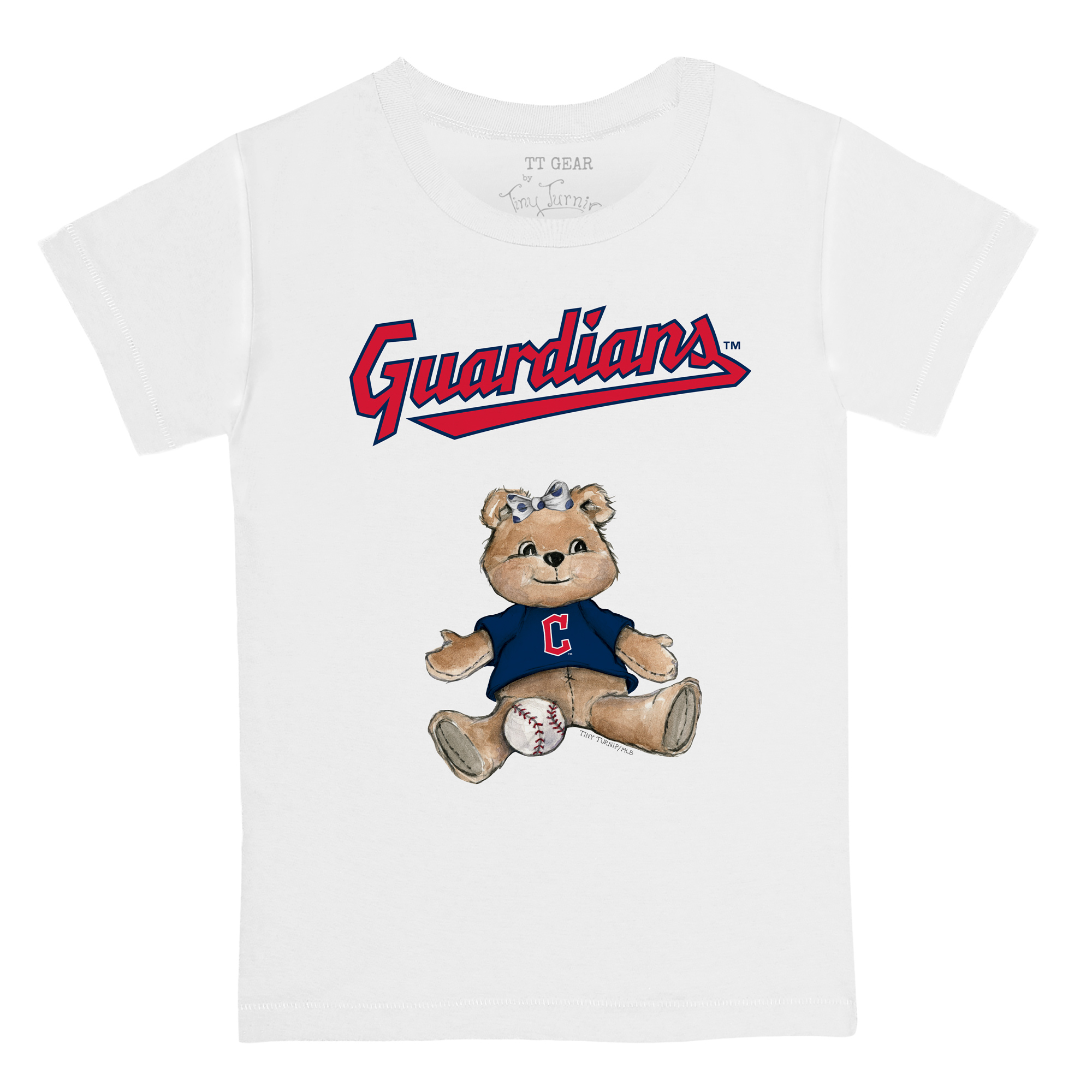 Youth Tiny Turnip White Cleveland Guardians Girl Teddy T-Shirt - Image 3
