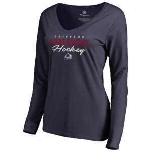 Women's Navy Colorado Avalanche Iconic Collection Script Assist Long Sleeve V-Neck T-Shirt