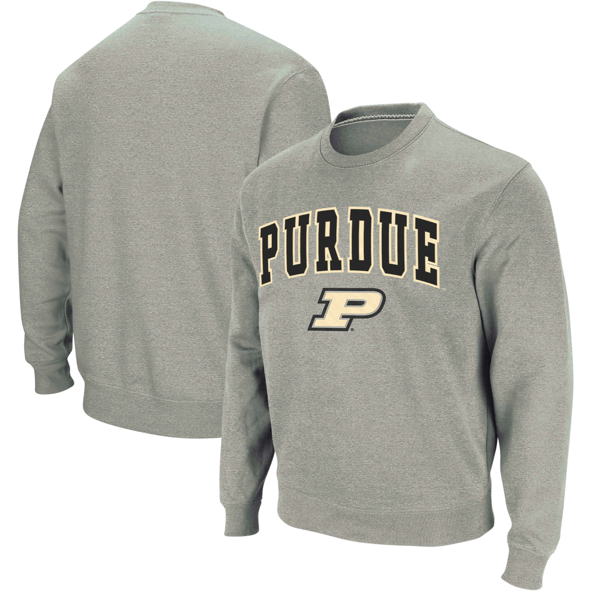 Men's Colosseum Heather Gray Purdue Boilermakers Arch & Logo Crew Neck Sweatshirt - Image 6