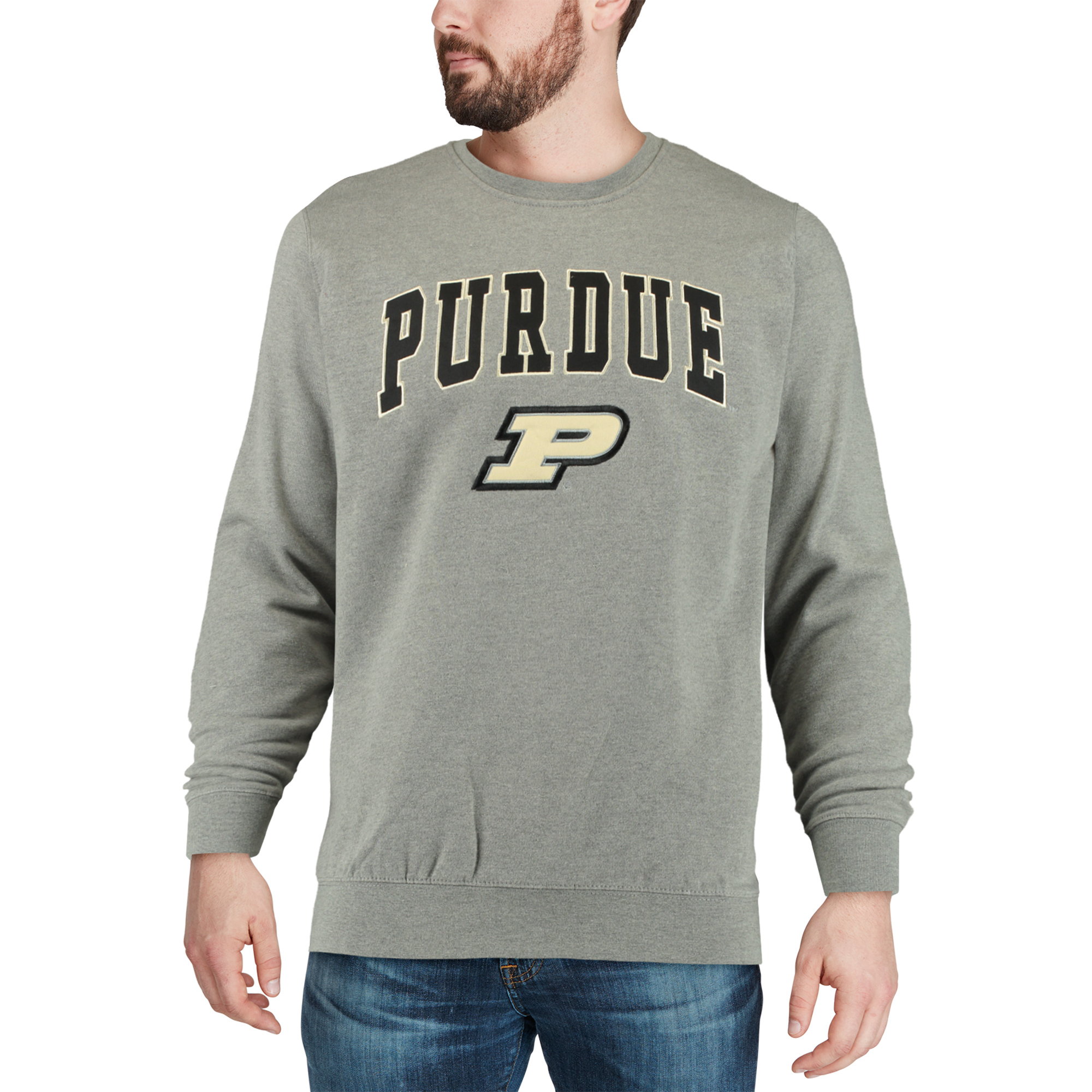 Men's Colosseum Heather Gray Purdue Boilermakers Arch & Logo Crew Neck Sweatshirt - Image 9