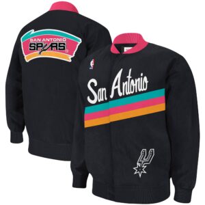 Men's Mitchell & Ness Black San Antonio Spurs Hardwood Classics Authentic Warm-Up Full-Snap Jacket