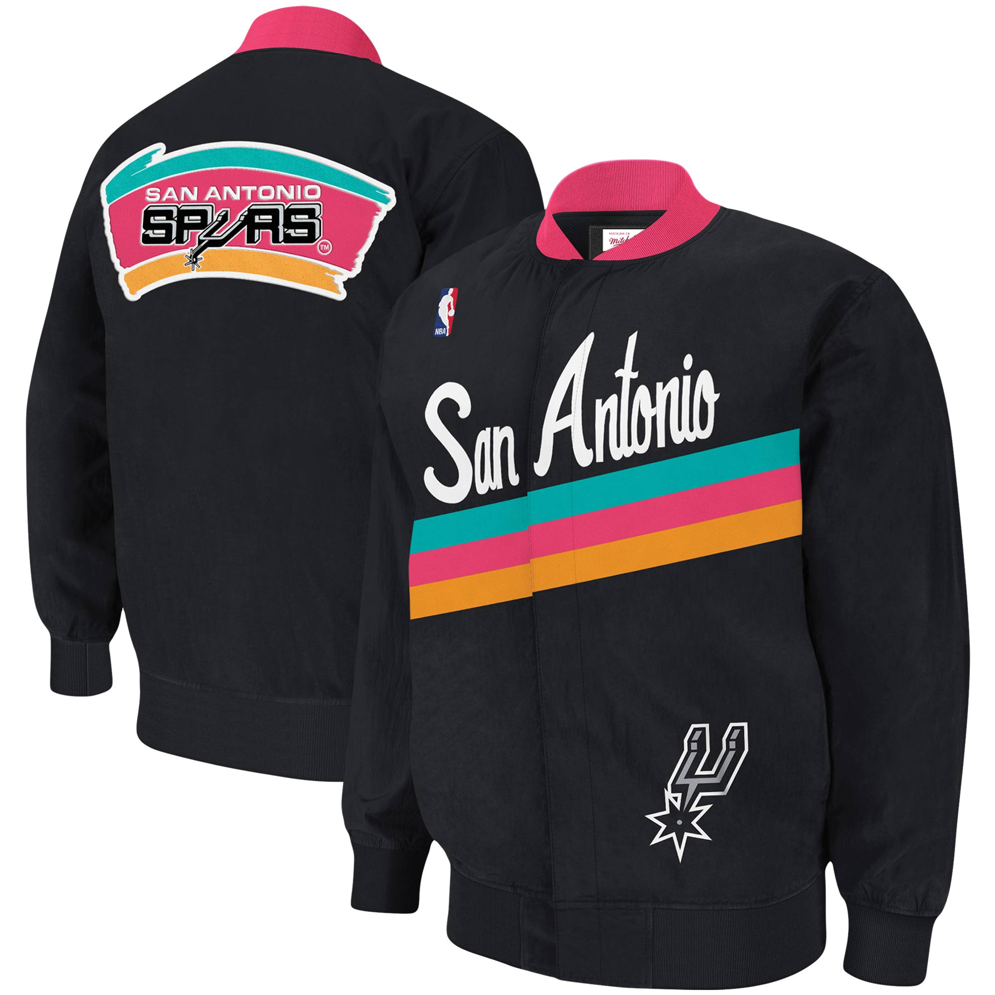 Men's Mitchell & Ness Black San Antonio Spurs Hardwood Classics Authentic Warm-Up Full-Snap Jacket