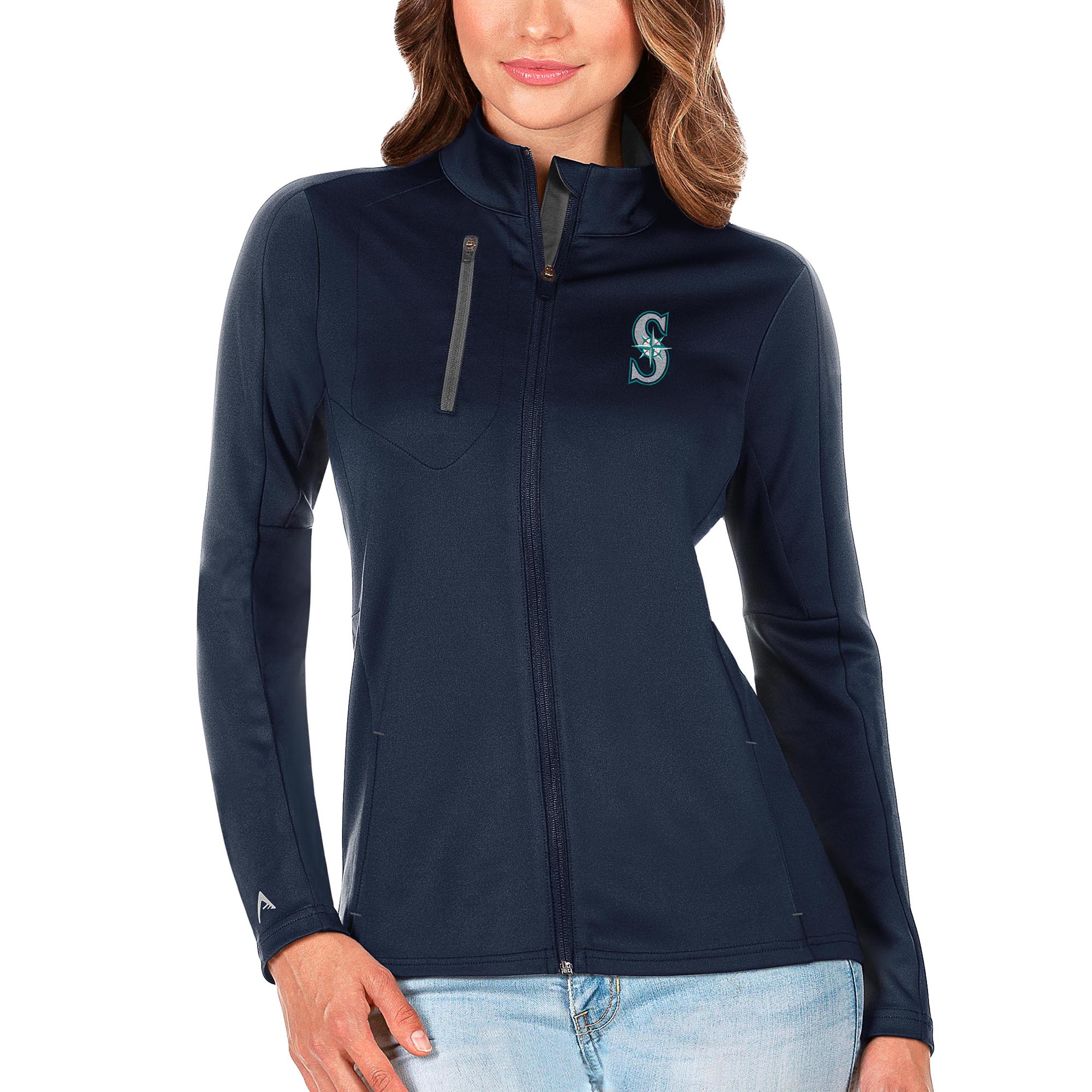 Women's Antigua Navy/Charcoal Seattle Mariners Generation Full-Zip Jacket