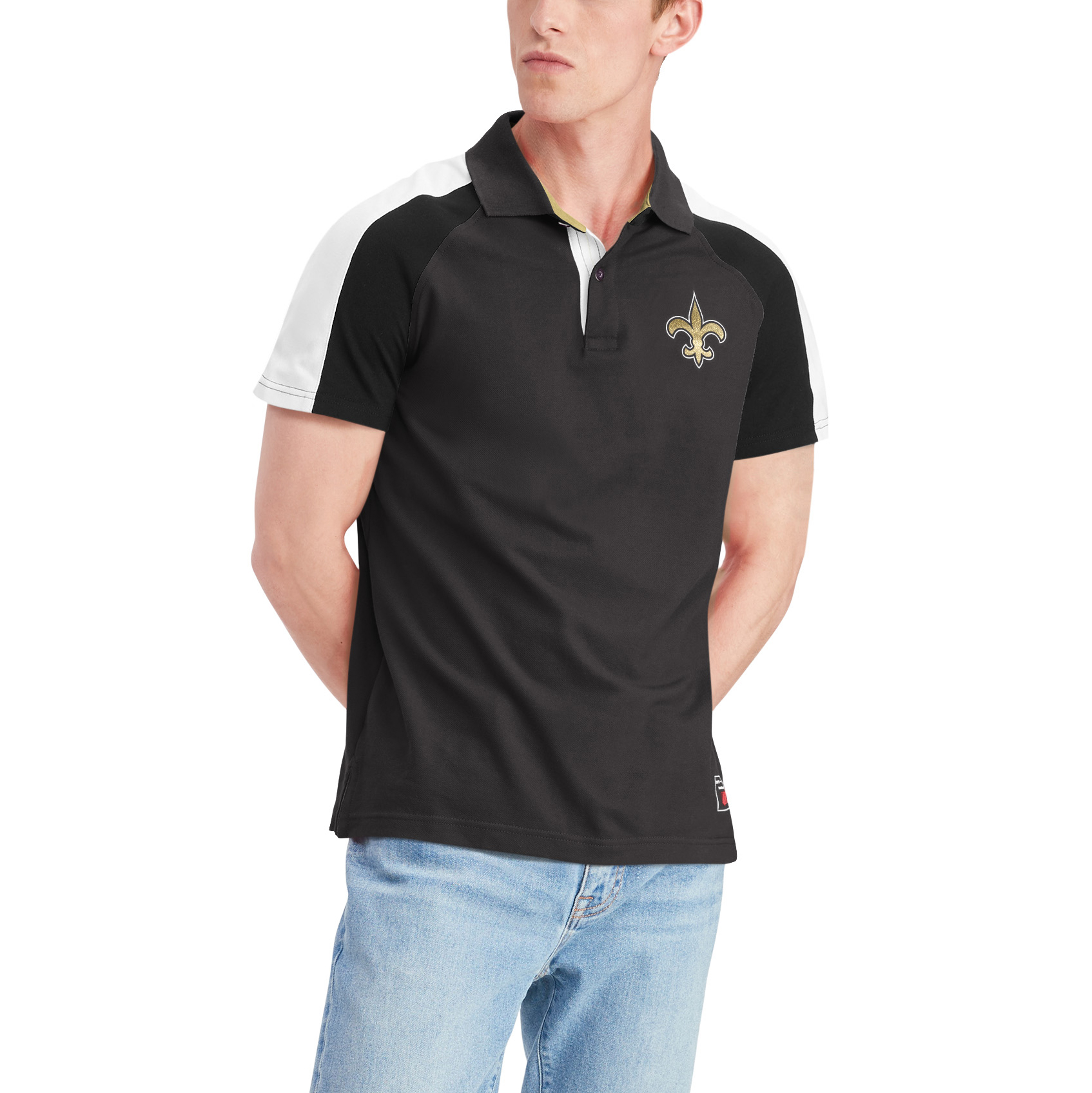 Men's Tommy Hilfiger Black/White New Orleans Saints Holden Raglan Polo - Image 5