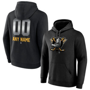 Men's Black Anaheim Ducks Personalized Midnight Mascot Logo Pullover Hoodie