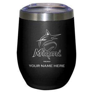 Black Miami Marlins 12oz. Logo Personalized Etched Stemless Tumbler