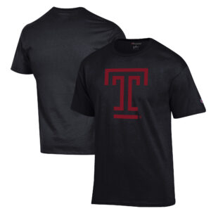 Men's Champion Black Temple Owls Primary Jersey T-Shirt