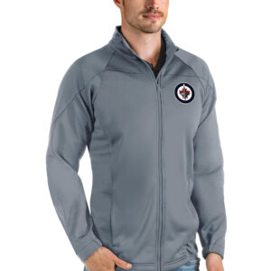 Men's Antigua Gray Winnipeg Jets Links Full-Zip Golf Jacket
