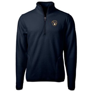 Men's Cutter & Buck Navy Milwaukee Brewers Big & Tall Cascade Eco Sherpa Fleece Quarter-Zip Pullover Jacket