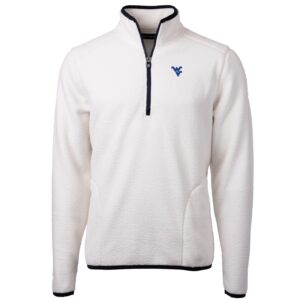 Men's Cutter & Buck Cream West Virginia Mountaineers Team Logo Cascade Eco Sherpa Fleece Quarter-Zip Pullover Jacket