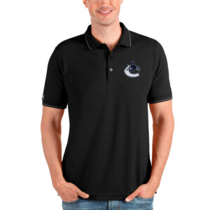 Men's Antigua Black/Silver Vancouver Canucks Affluent Polo