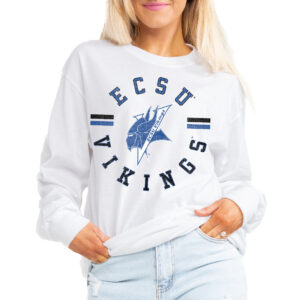 Women's Gameday Couture White Elizabeth City State University Vikings Vintage Days Oversized Lightweight Long Sleeve T-Shirt