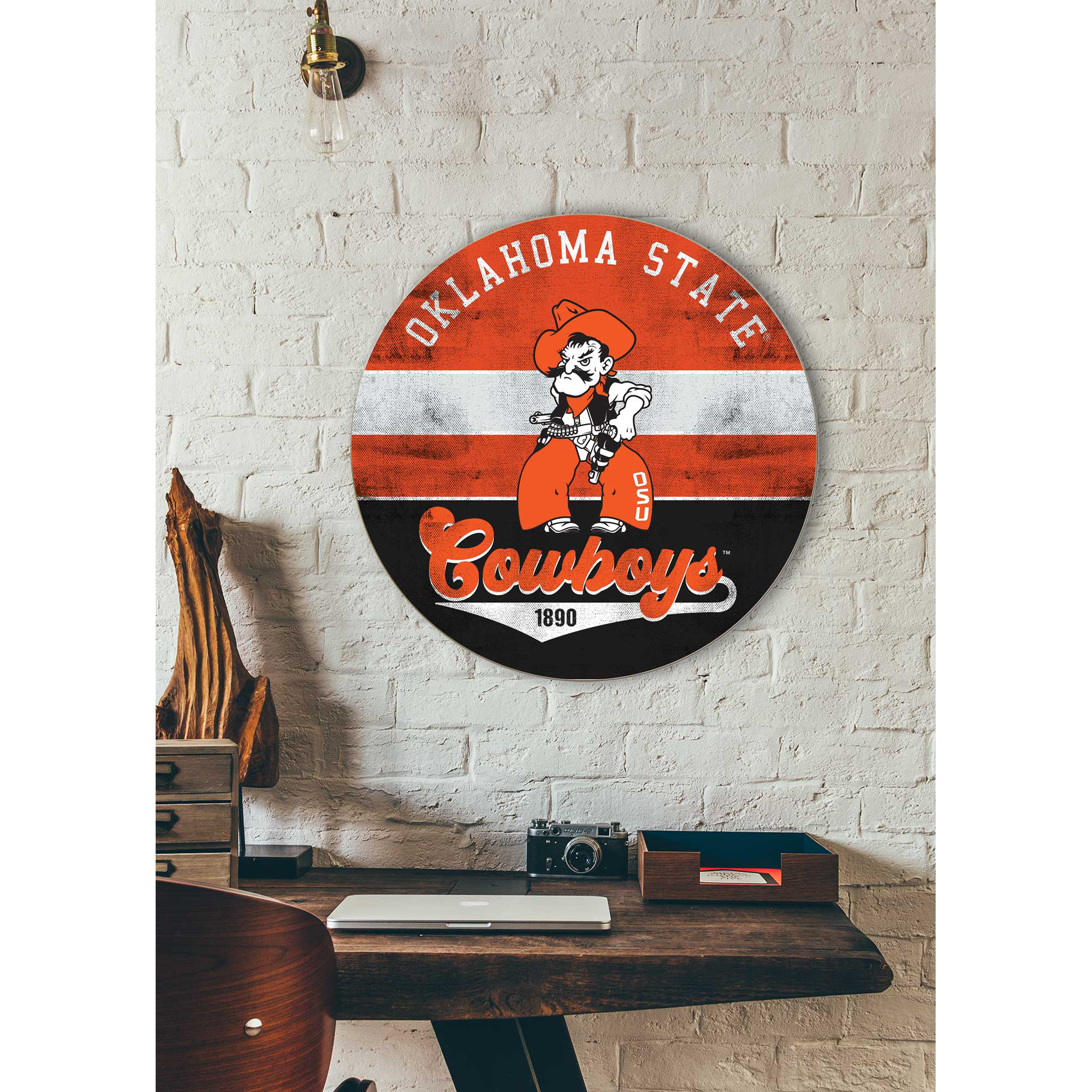 Oklahoma State Cowboys 20'' x 20'' Retro Logo Circle Sign - Image 3