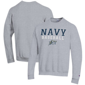 Men's Champion Gray Navy Midshipmen Baseball Stack Pullover Crewneck Sweatshirt