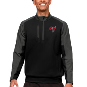 Men's Antigua Black Tampa Bay Buccaneers Team Quarter-Zip Pullover Top