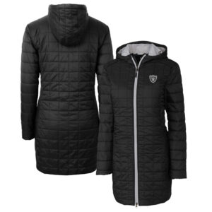 Women's Cutter & Buck Black Las Vegas Raiders Rainier Primaloft Eco Hooded Long Lightweight Coat