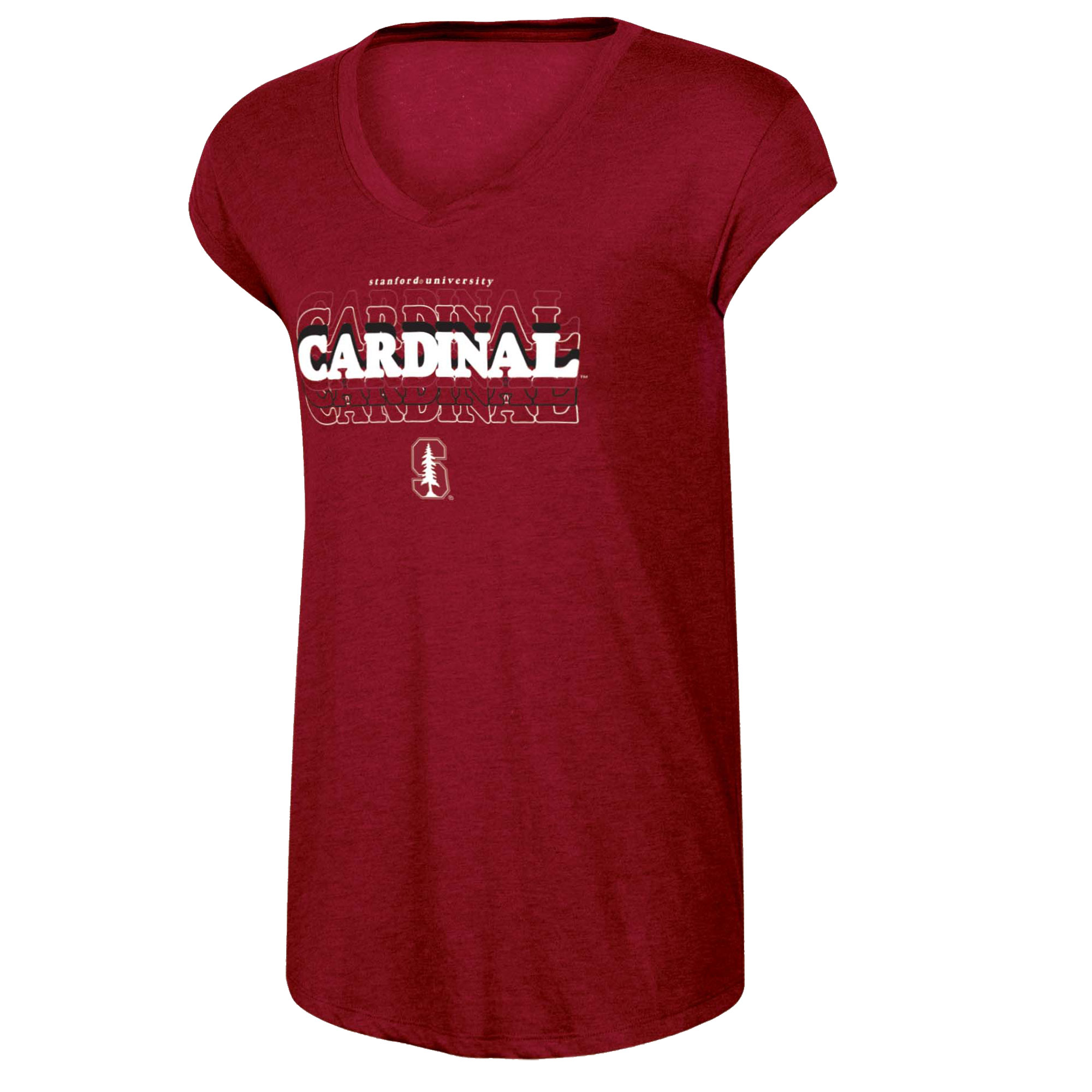Women's Russell Heathered Cardinal Stanford Cardinal Wordmark V-Neck T-Shirt - Image 3