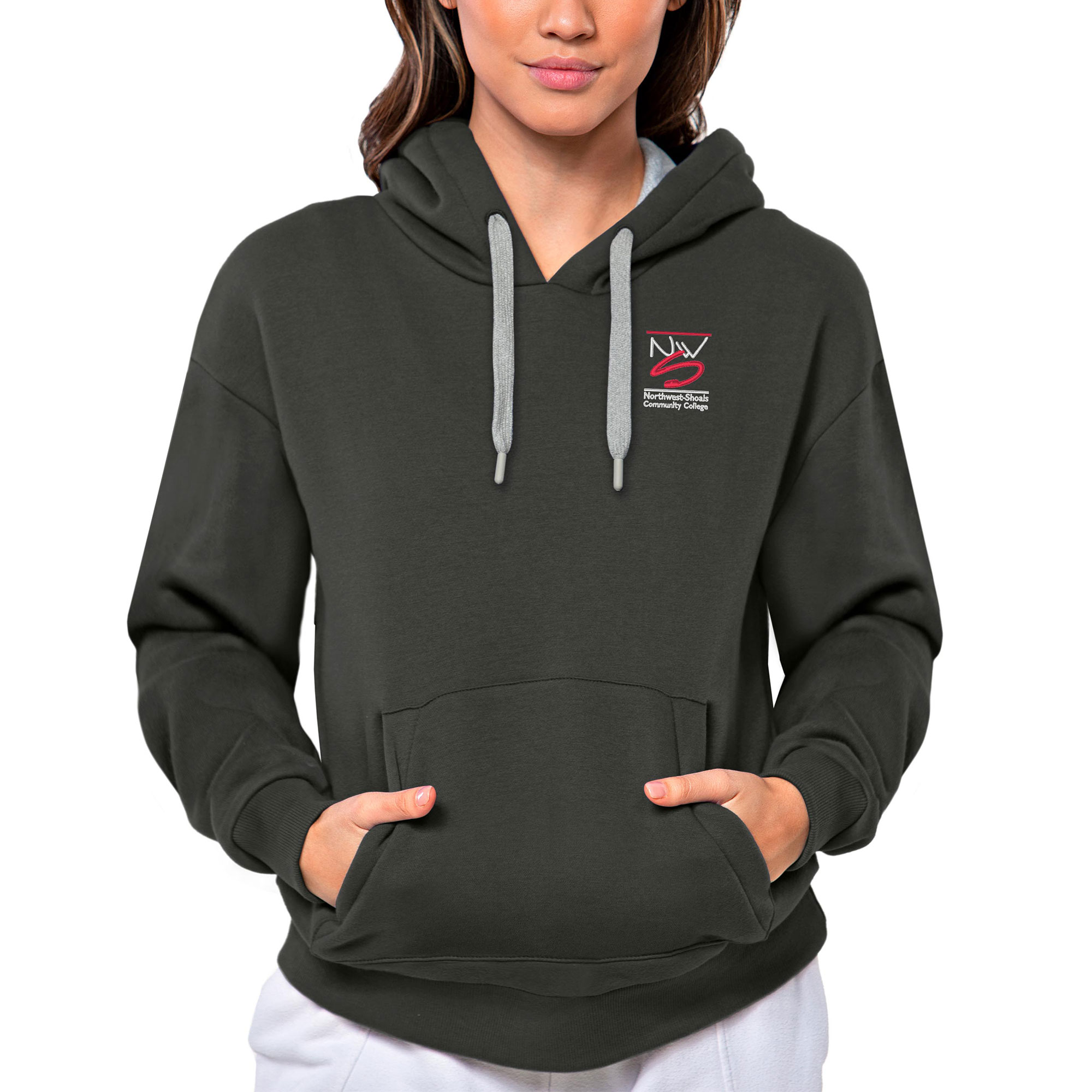 Women's Antigua Charcoal Northwest-Shoals Community College Victory Pullover Hoodie