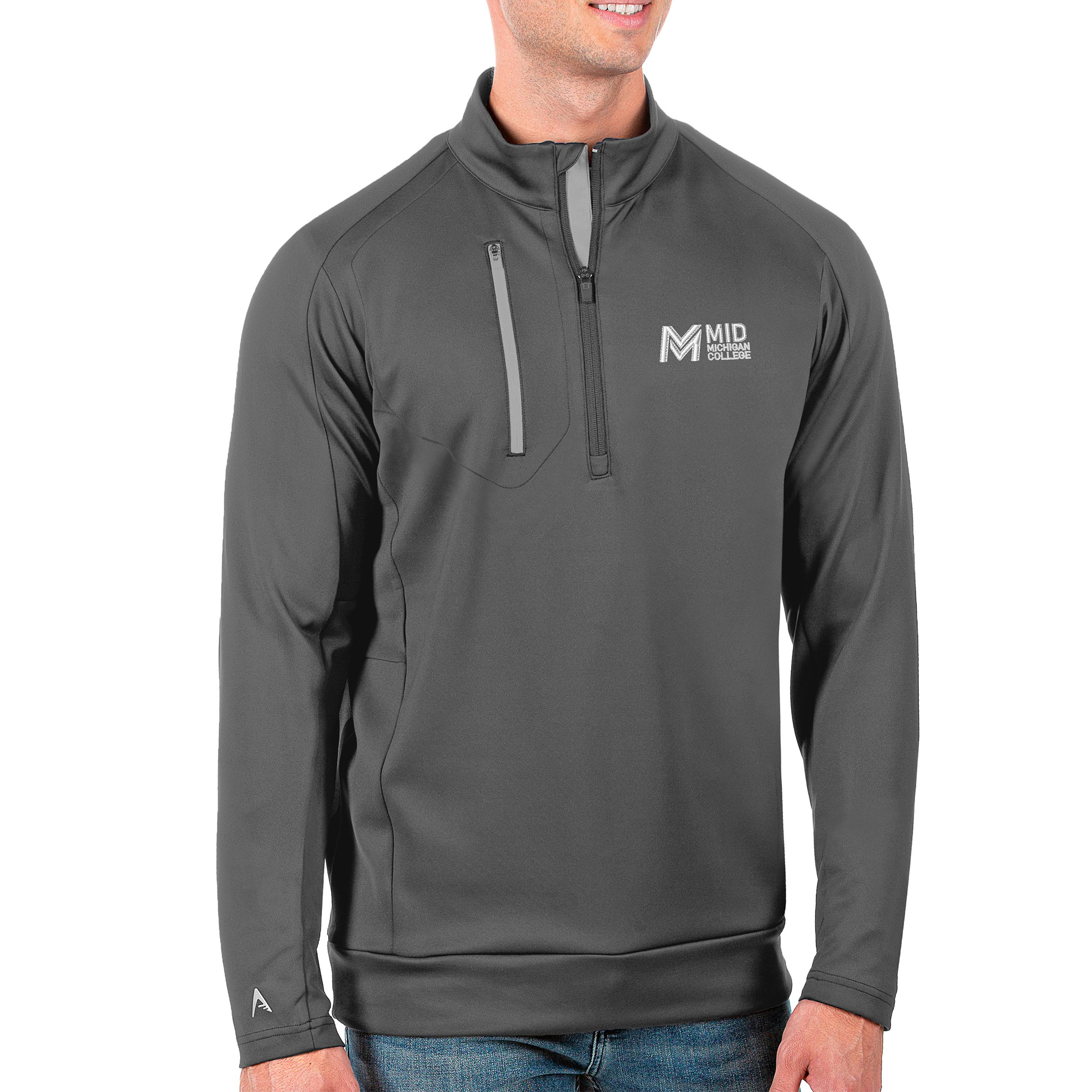 Men's Antigua Charcoal Mid Michigan College Generation Quarter-Zip Pullover Top